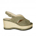 Woman's sandal in green suede with studs and wedge heel 7 - Available sizes:  43, 44