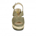 Woman's sandal in green suede with studs and wedge heel 7 - Available sizes:  43, 44
