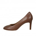 Woman's pump shoe in brown leather heel 8 - Available sizes:  31, 42