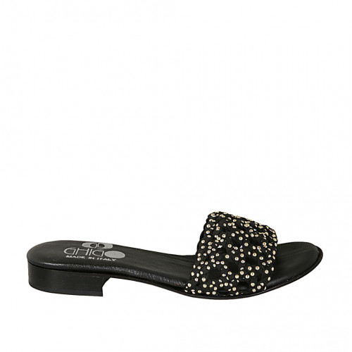 Woman's mules with studs in black pierced leather heel 2 - Available sizes:  42