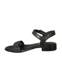 Sandale pour femmes avec courroie en cuir perforé noir talon 2 - Pointures disponibles:  33