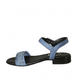 Woman's strap sandal in light blue pierced leather heel 2 - Available sizes:  42 2