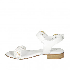 Woman's straps sandal in white leather and white, platinum copper braided raffia heel 2 - Available sizes:  33 2