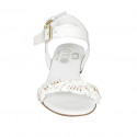 Sandale pour femmes en cuir blanc et raphia tressé blanc, platine et cuivre avec courroies et talon 2 - Pointures disponibles:  33