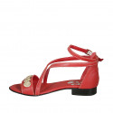 Woman's open shoe with strap and platinum accessory in red leather heel 2 - Available sizes:  32, 33