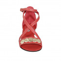 Woman's open shoe with strap and platinum accessory in red leather heel 2 - Available sizes:  32, 33