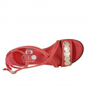 Woman's open shoe with strap and platinum accessory in red leather heel 2 - Available sizes:  32, 33