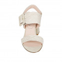 Woman's sandal with elastic and buckle in beige printed leather and suede heel 7 - Available sizes:  32, 34, 42, 43, 45