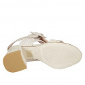 Woman's sandal with elastic and buckle in beige printed leather and suede heel 7 - Available sizes:  32, 34, 42, 43, 45