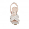 Woman's sandal with elastic in dove grey leather heel 7 - Available sizes:  32, 43
