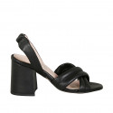 Sandalo da donna con elastico in pelle nera tacco 7 - Misure disponibili: 33, 34