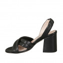 Woman's sandal with elastic in black leather heel 7 - Available sizes:  33, 34