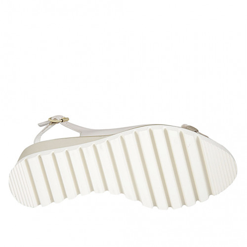 Woman s sandal with chain in dove grey leather wedge heel 5
