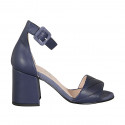 Zapato abierto para mujer con cinturon al tobillo en piel azul tacon 7 - Tallas disponibles:  33, 42, 43, 45