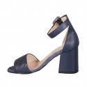 Woman's open shoe with ankle strap in blue leather heel 7 - Available sizes:  33, 42, 43, 45