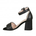 Zapato abierto para mujer en piel acolchada negra con cinturon al tobillo tacon 7 - Tallas disponibles:  44, 45
