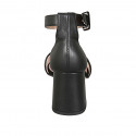Zapato abierto para mujer en piel acolchada negra con cinturon al tobillo tacon 7 - Tallas disponibles:  44, 45