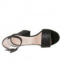 Woman's open shoe in black padded leather with ankle strap heel 7 - Available sizes:  44, 45