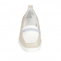 Woman's mocassin in white and beige printed leather and light blu suede wedge heel 3 - Available sizes:  42, 45
