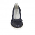 Zapato de salon con moño para mujer en piel y tejido azul cuña 4 - Tallas disponibles:  43