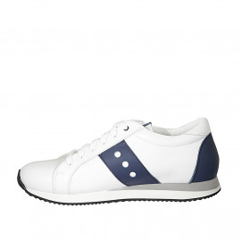 Men's laced casual shoe with removable insole in white and blue leather - Available sizes:  38 2