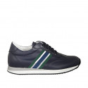 Chaussure sportif à lacets pour hommes avec semelle amovible en cuir bleu et tissu bleu, vert et gris - Pointures disponibles:  37, 50