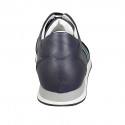 Men's laced casual shoe with removable insole in blue leather and blue, green and grey fabric - Available sizes:  37, 50
