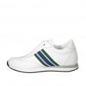 Chaussure sportif à lacets pour hommes avec semelle amovible en cuir blanc et tissu bleu, vert et gris - Pointures disponibles:  38, 46