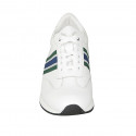 Chaussure sportif à lacets pour hommes avec semelle amovible en cuir blanc et tissu bleu, vert et gris - Pointures disponibles:  38, 46