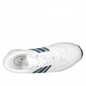 Chaussure sportif à lacets pour hommes avec semelle amovible en cuir blanc et tissu bleu, vert et gris - Pointures disponibles:  38, 46