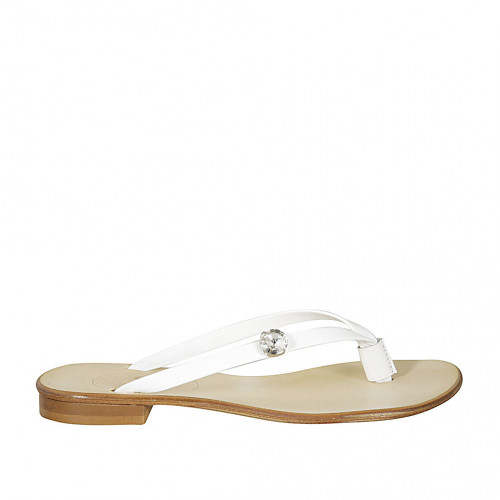 Chanclas de dedo con piedra estrás para mujer en piel blanca tacon 1 - Tallas disponibles:  42