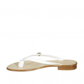 Woman's thong mules with rhinestone in white leather heel 1 - Available sizes:  42 2