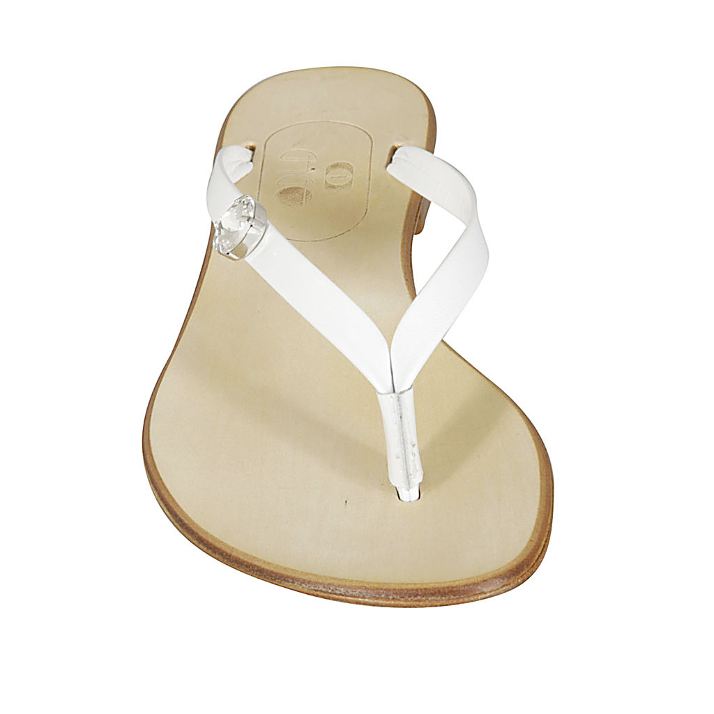 Chanclas de dedo con piedra estrás para mujer en piel blanca tacon 1