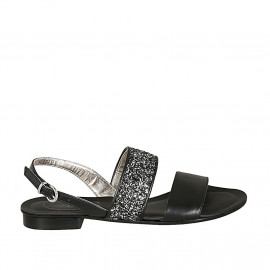 Sandale pour femmes en cuir noir avec strass talon 1 - Pointures disponibles:  33, 45