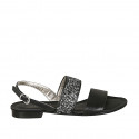 Woman's sandal in black leather with rhinestones heel 1 - Available sizes:  33, 43, 45