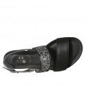 Sandale pour femmes en cuir noir avec strass talon 1 - Pointures disponibles:  33, 43, 45