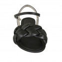 Sandalia con cinturon para mujer en piel acolchada negra tacon 1 - Tallas disponibles:  34, 43, 44