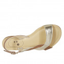 Sandale pour femmes en cuir brun clair et lamé platine talon 1 - Pointures disponibles:  33, 44