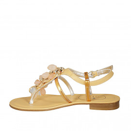 Sandale entredoigt pour femmes avec accessoire en cuir et cuir lamé orange talon 1 - Pointures disponibles:  42 2