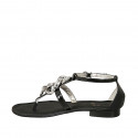 Woman's thong open shoe with accessory in black patent leather and leather heel 1 - Available sizes:  42, 43, 44