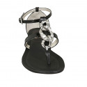 Woman's thong open shoe with accessory in black patent leather and leather heel 1 - Available sizes:  42, 43, 44
