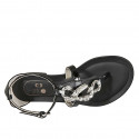 Chaussure ouverte entredoigt pour femmes avec accessoire en cuir verni et cuir noir talon 1 - Pointures disponibles:  42, 43