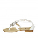 Woman's  thong open shoe with accessory in white patent leather and leather heel 1 - Available sizes:  43