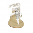 Woman's  thong open shoe with accessory in white patent leather and leather heel 1 - Available sizes:  43