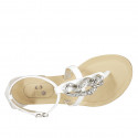 Woman's  thong open shoe with accessory in white patent leather and leather heel 1 - Available sizes:  43