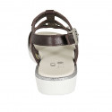 Woman's sandal with studs in brown leather and printed leather wedge heel 3 - Available sizes:  43