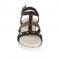 Sandale pour femmes avec goujons en cuir et cuir imprimé marron talon compensé 3 - Pointures disponibles:  43