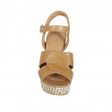 Sandale pour femmes en cuir brun clair avec courroie, plateforme et talon tressé 10 - Pointures disponibles:  42