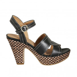 Sandale pour femmes en cuir noir avec courroie, plateforme et talon tressé 10 - Pointures disponibles: 31, 42