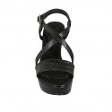 Woman's sandal in black printed leather with crossed strap, platform and heel 10 - Available sizes:  42